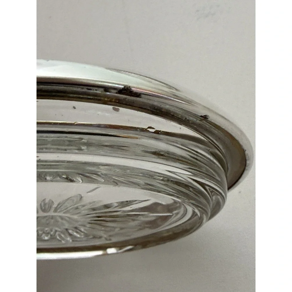 Vintage Leonard Crystal and Silver Plate Coaster‎ Ashtray Set of 4 Italy In Box